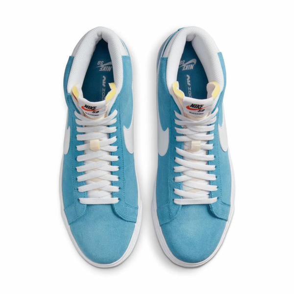 nike SB Blazer Mid Cerulean / White - the perfect skateboarding shoe featuring the iconic nike swoosh design.
