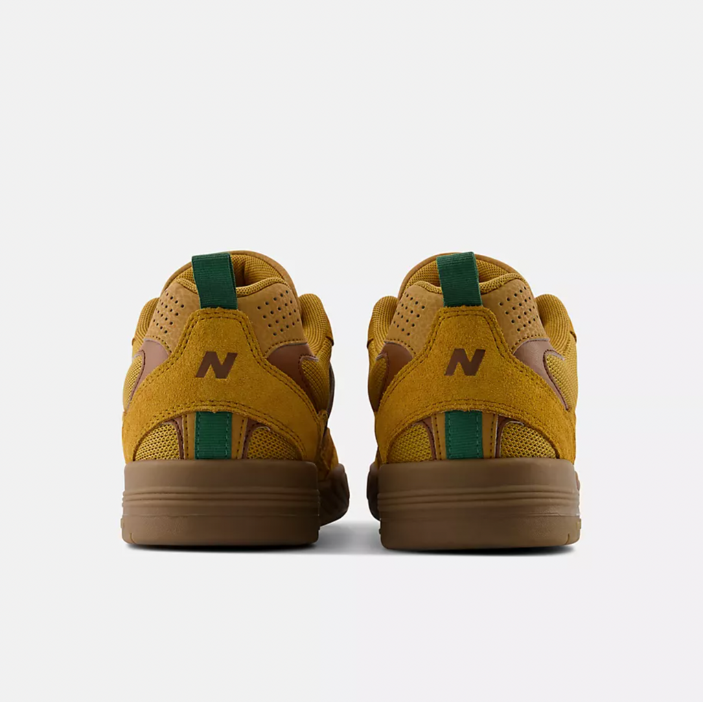 A pair of NB NUMERIC 808 TIAGO WHEAT/BROWN sneakers on a white background.