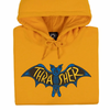 A THRASHER BAT HOODIE GOLD with a blue bat on it.