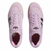 A pair of ADIDAS GONZ ALOHA SUPER "ONE BLACK EYE" LIGHT ORCHID / BLACK / GUM adidas sneakers with black stripes.