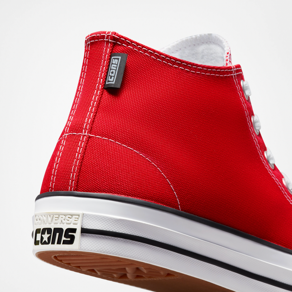 A pair of CONVERSE CONS CTAS MID UNIVERSITY RED / WHITE / BLACK sneakers.