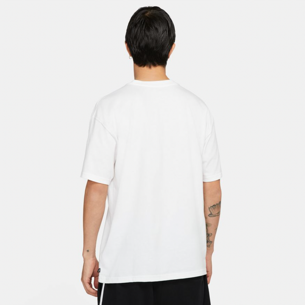 a man showing the black view of a white tee