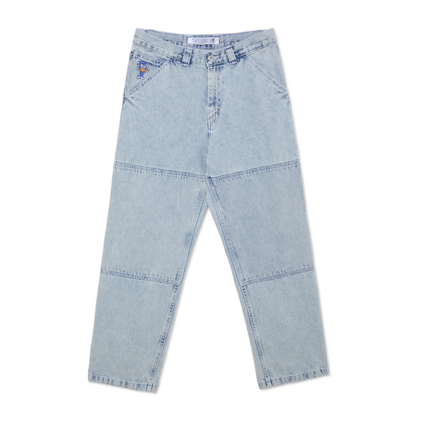 A pair of POLAR ice blue work pants with double knee on a white background.
