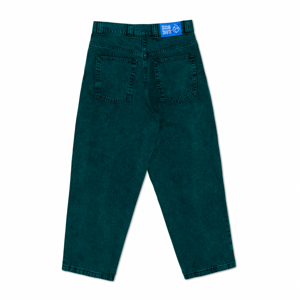 A pair of Polar dark green pants with a blue label on the side.