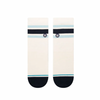 A pair of STANCE SOCKS BOYD QUARTER VINTAGE WHITE LARGE with black and blue stripes.