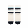 A pair of STANCE SOCKS BOYD QUARTER VINTAGE WHITE LARGE with black and blue stripes.