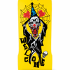 A yellow WELCOME skateboard with Crazy Tony on it.