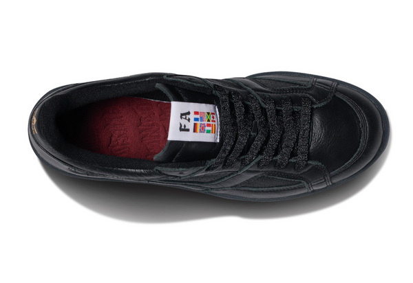 A pair of black ADIDAS X FA EXPERIMENT 2 TRIPLE BLACK sneakers, with a logo on the side, featuring the ADIDAS logo.
