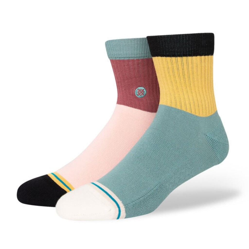 Three pairs of STANCE BLOCKED QUARTER MULTI MEDIUM socks with different colors.