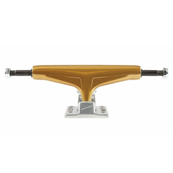 A Tensor MAG-LIGHT 5.25 skateboard truck with a glossy gold hanger and silver baseplate, viewed from the front.