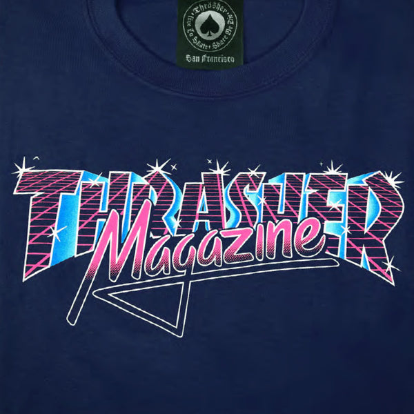 THRASHER VICE LOGO TEE NAVY BLUE t-shirt featuring the iconic THRASHER magazine logo.