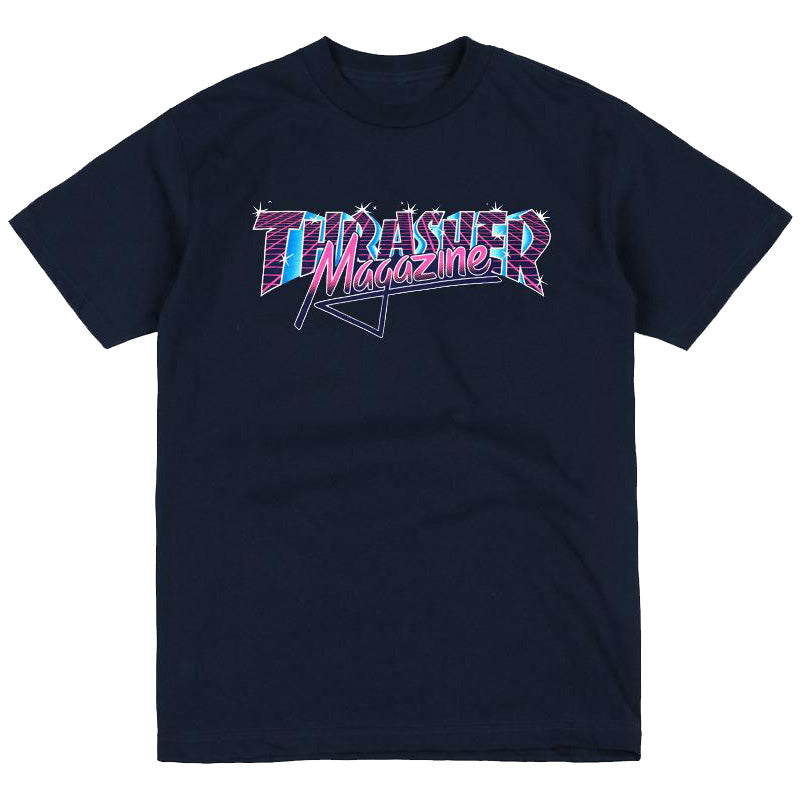 A THRASHER VICE LOGO TEE NAVY BLUE with the THRASHER logo.