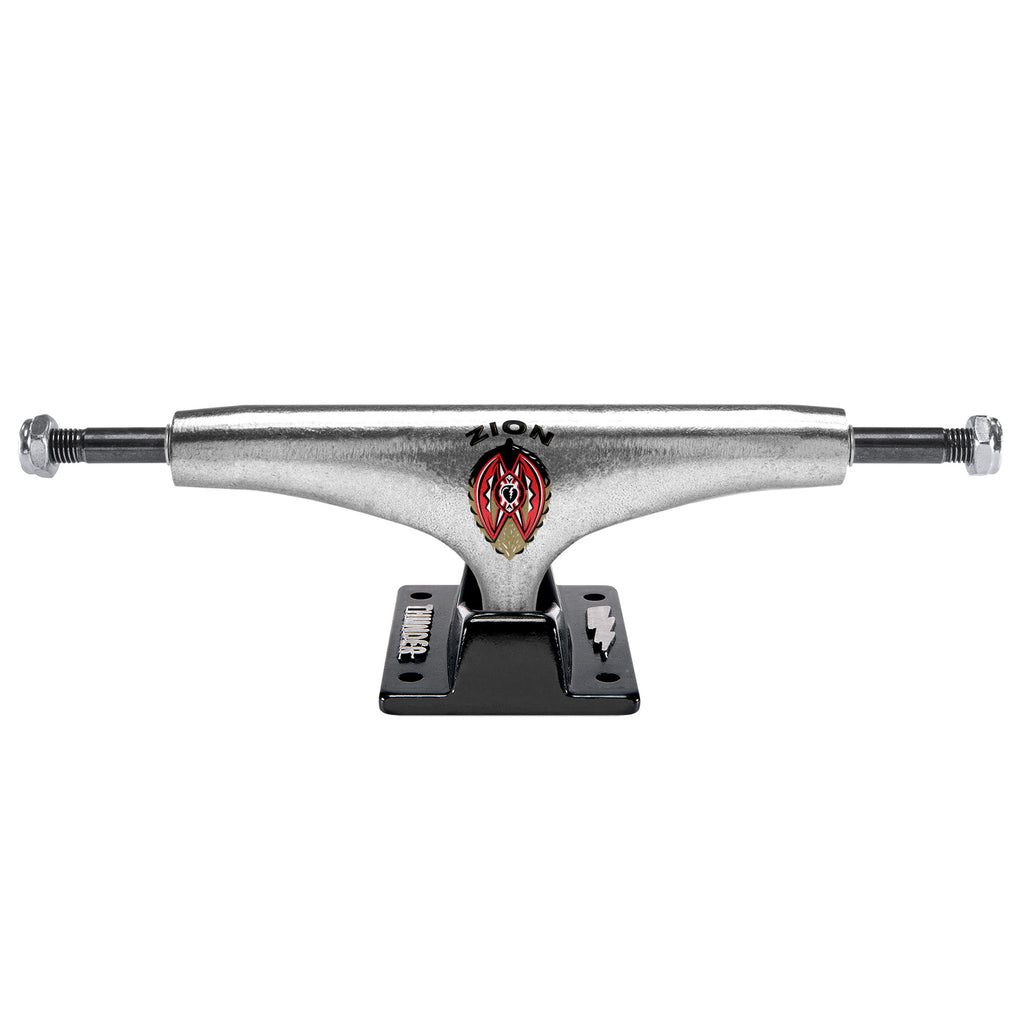 A THUNDER skateboard truck with a red and black design by Thunder Trucks.