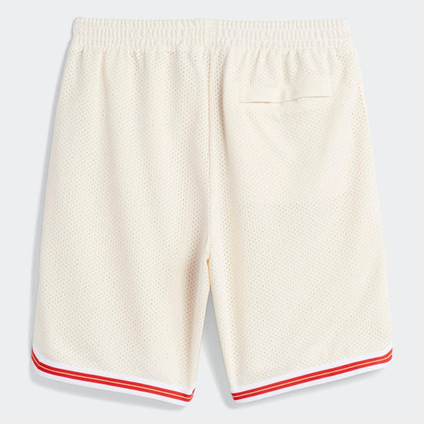 ADIDAS TYSHAWN B BALL SHORTS WHITE / SCARLET with a red stripe on the side.