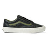 A VANS SKATE OLD SKOOL BUTTER LEATHER BLACK / GREEN shoe with white soles.