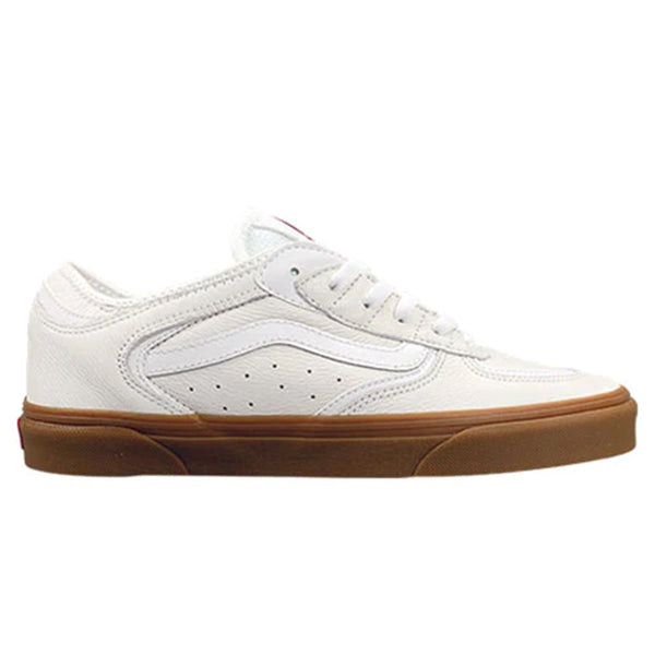 A VANS SKATE ROWLEY WHITE / GUM with brown soles on a white background.