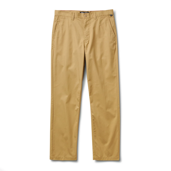 The VANS X JUSTIN HENRY AUTHENTIC CHINO RELAXED TAPERED PANT in tan, worn by Justin Henry.