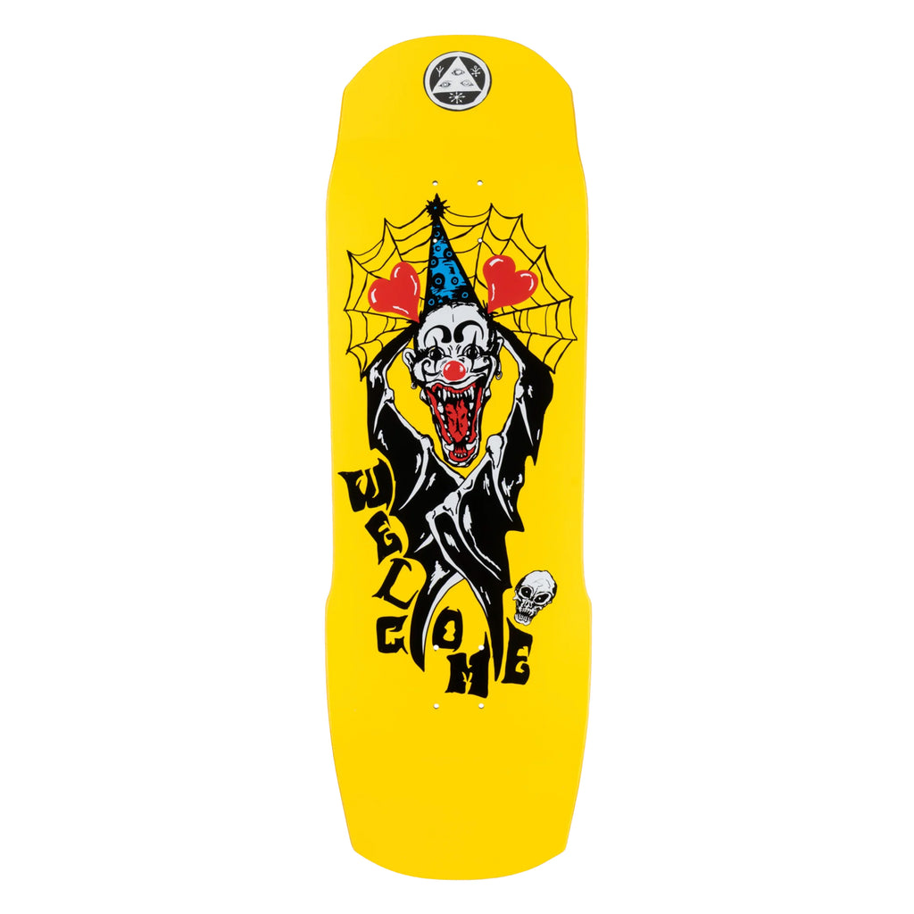 A yellow Welcome Crazy Tony on Totem skateboard.