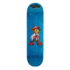 A blue WELCOME skateboard with the cartoon character MOCK CRASH ON ISLAND on it.
