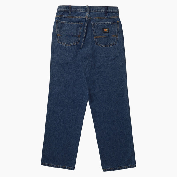 A pair of DICKIES JAKE HAYES DENIM STONEWASH VINTAGE BLUE jeans on a white background.