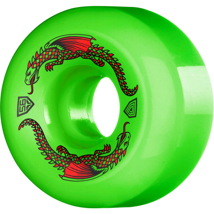 A POWELL PERALTA DRAGON FORMULA 56x36MM 93A GREEN skateboard wheel, with the added advantage of the Dragon Formula for enhanced performance.