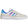 ADIDAS PUIG CLOUD WHITE / SONIC INK / SIGNAL CYAN sneakers with multicolored stripes.