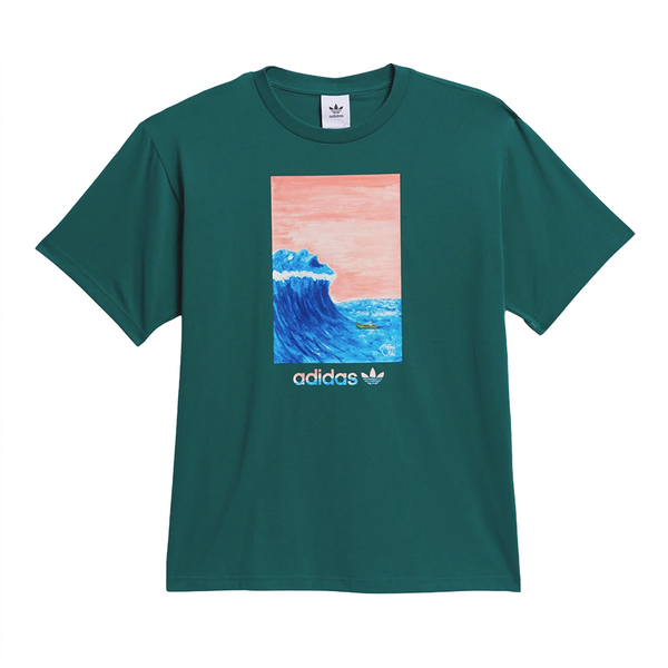 An ADIDAS DILL G T-SHIRT GREEN / MULTI with an image of a wave.