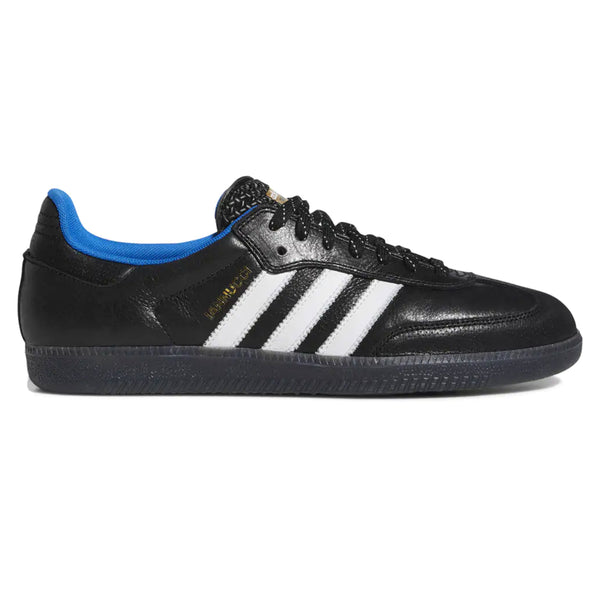 A black and blue ADIDAS GINO SAMBA ADV RYR BLACK / WHITE shoe.