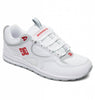 The DC KALIS LITE WHITE / RED skate shoe, featuring a white design with red accents.