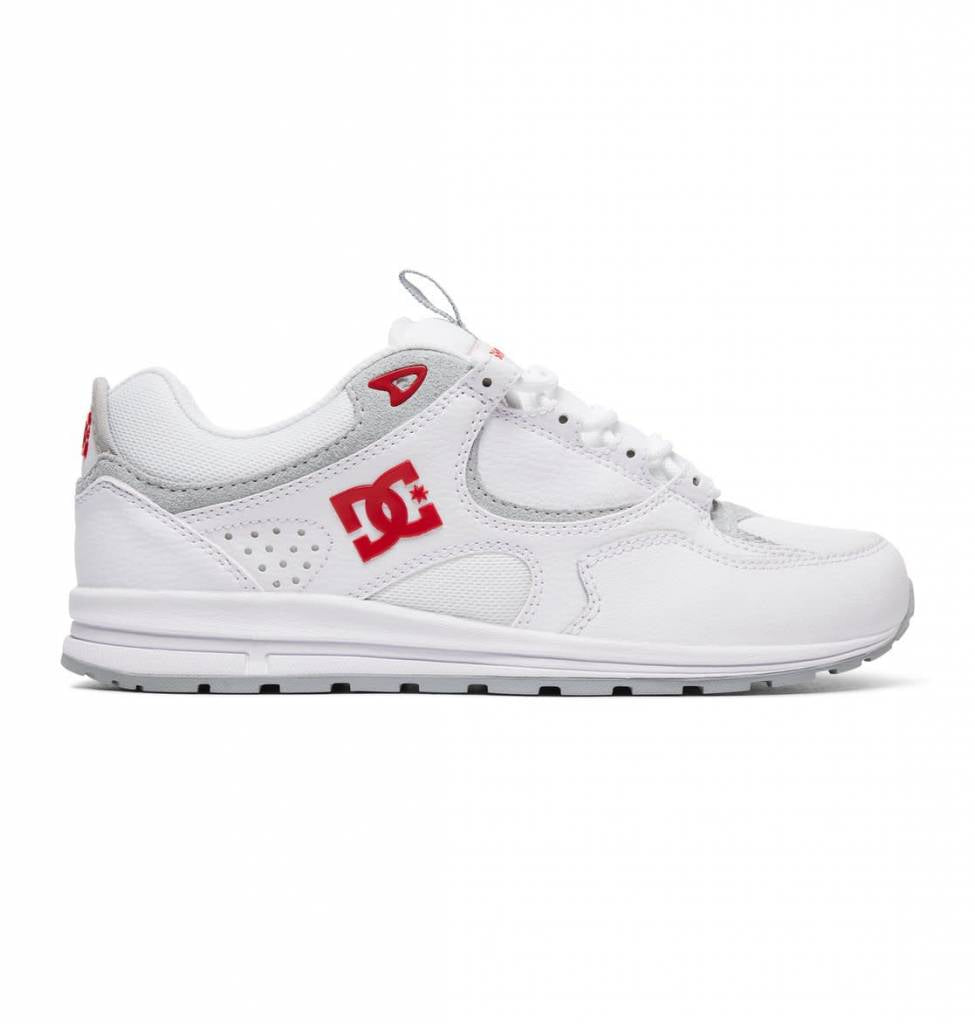 A white and red DC Kalis Lite skate shoe.
