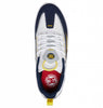 A navy and yellow DC LEGACY 98 SLIM WHITE / YELLOW / NAVY shoe in suede.