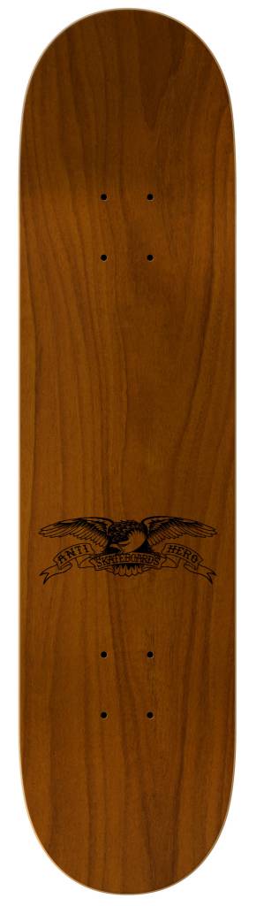 An ANTIHERO wooden skateboard with an eagle on it.