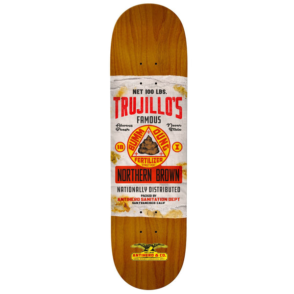 An ANTI HERO TRUJILLO GEN MERC II 8.5 skateboard deck with the words tillie's on it.