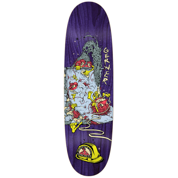 An ANTIHERO purple skateboard featuring the GRIMPLE STIX GERWER GRIMPLES AT WORK cartoon character.