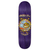 A purple skateboard deck with an image of a skull on it from the ANTIHERO GRIMPLE STIX GERWER GRIMPLE ZAP collection or the ANTIHERO GERWER GRIMPLE ZAP series.