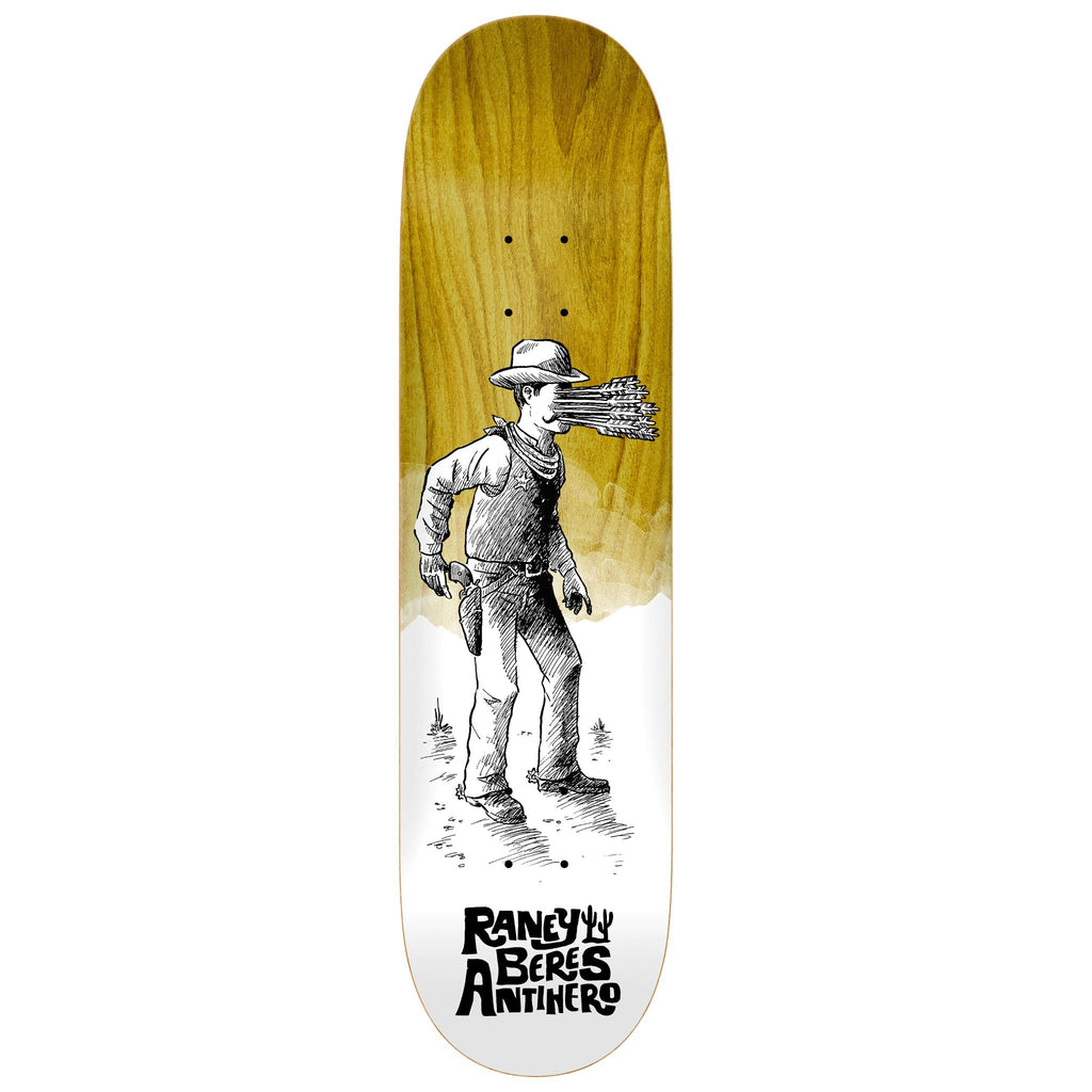 A ANTI HERO BERES WEST WASN'T 8.25 skateboard deck featuring an image of a man riding a horse, inspired by the art style of Anti Hero and Beres West.