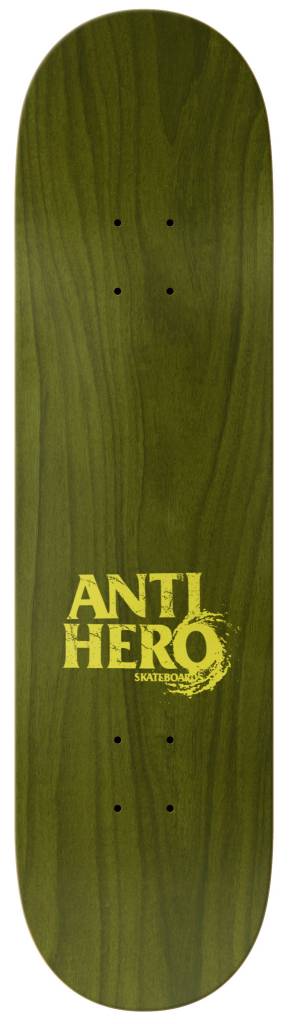 A skateboard with the word ANTIHERO BERES 8.75 HURRICANE on it.
