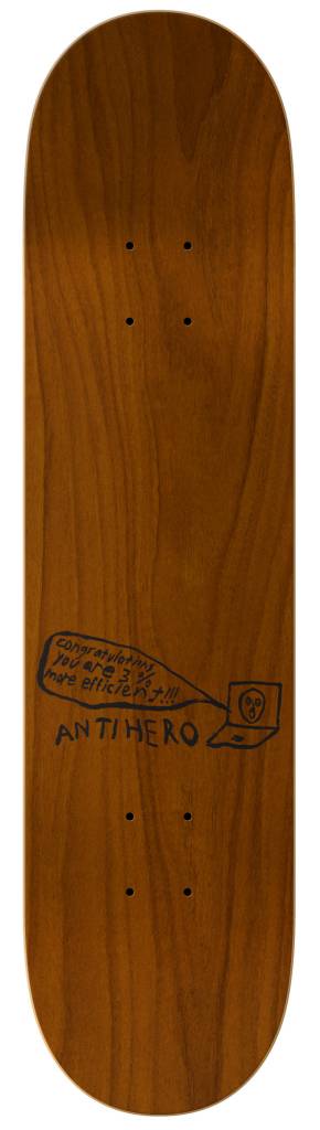An ANTIHERO skateboard with a drawing of a plane on it.