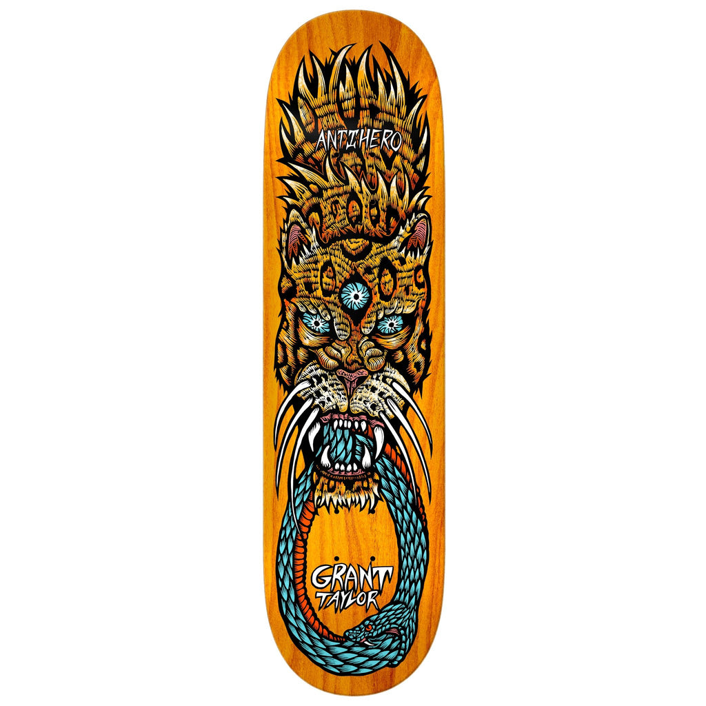 An ANTIHERO skateboard with an image of a TIGER on it.