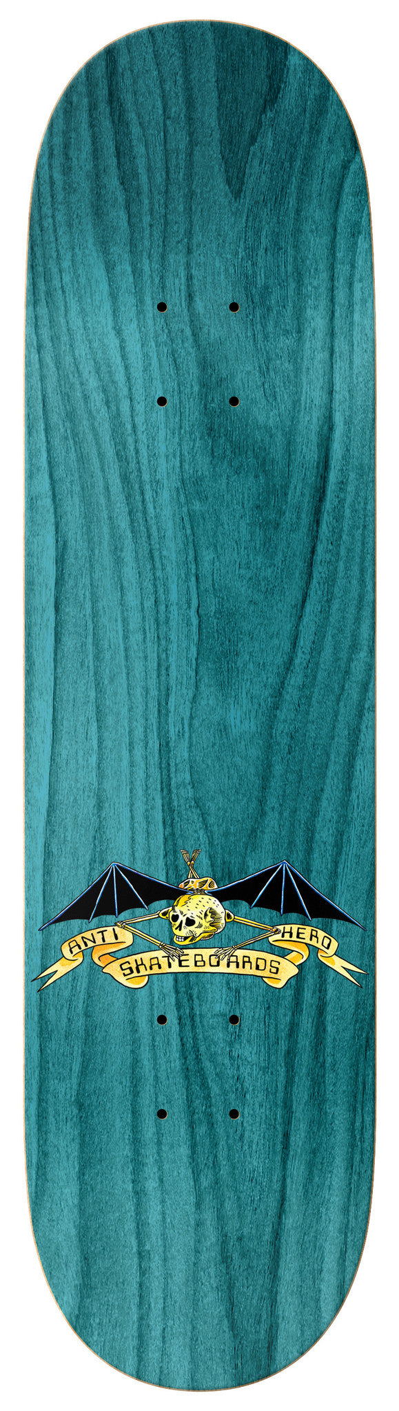 An ANTIHERO skateboard with ANTI HERO B.A. WE FLY 8.62 written on it, featuring a dragon design.