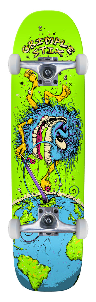 An ANTIHERO GRIMPLE STIX SPACEWALKER COMPLETE skateboard with an image of a monster, inspired by Grimple Stix.
