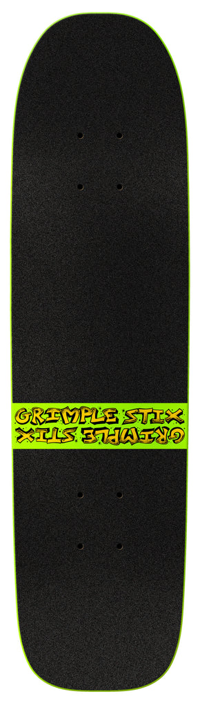 A black and green skateboard with an ANTIHERO GRIMPLE STIX SPACEWALKER logo on it.
