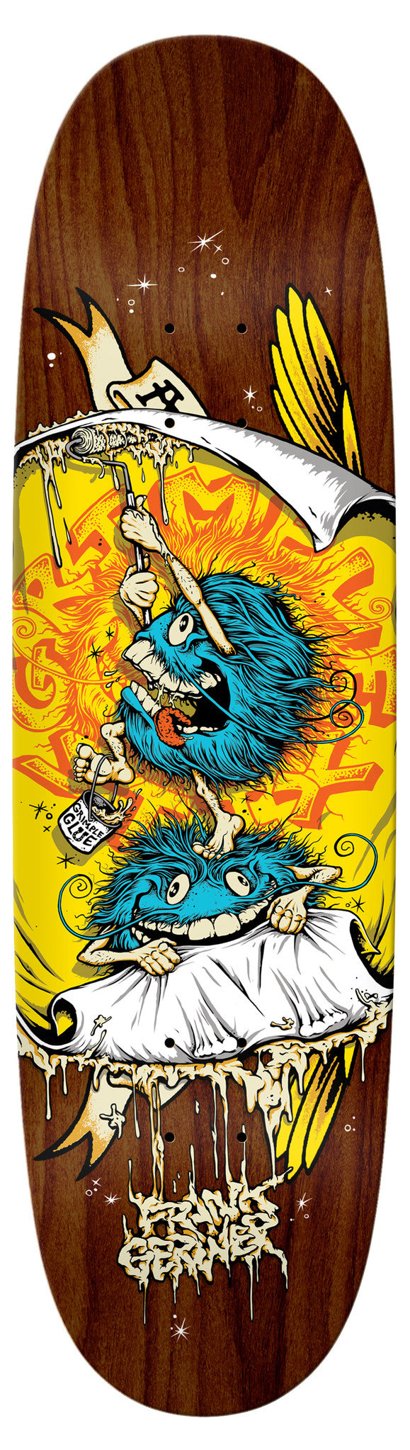 An ANTIHERO skateboard with a design on it, created using the GRIMPLE STIX GERWER GRIMPLE GLUE 8.75.