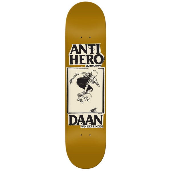 A skateboard with the ANTI HERO X LANCE DAAN 8.25 written on it.