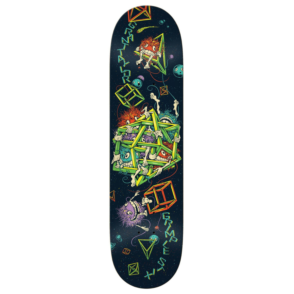 An ANTIHERO GRIMPLE STIX TAYLOR INTERSTELLAR 8.38 skateboard deck with a colorful design on it.