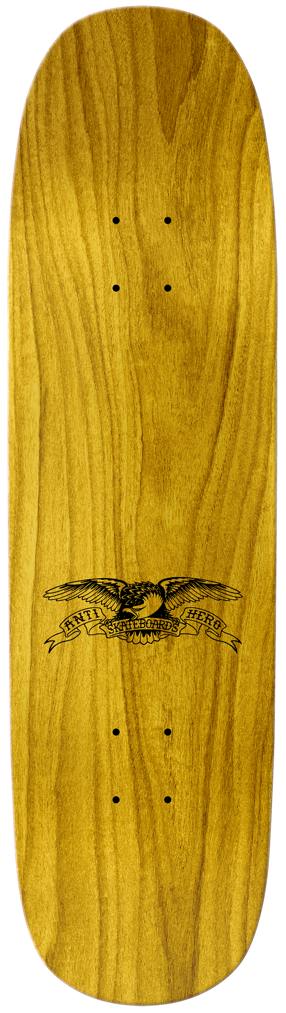A wooden skateboard with an image of an eagle on it, designed by ANTIHERO, the ANTI HERO BERES SCAVENGERS 8.63.