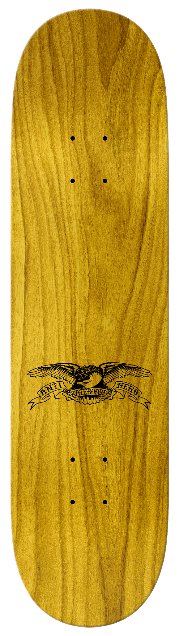 An ANTIHERO skateboard adorned with the image of an eagle, the ANTI HERO PUMPING FEATHERS 8.5.