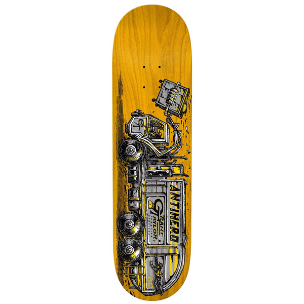 An ANTIHERO skateboard deck featuring an image of a truck, designed by Grant Curbside, with a width of 8.25 inches.