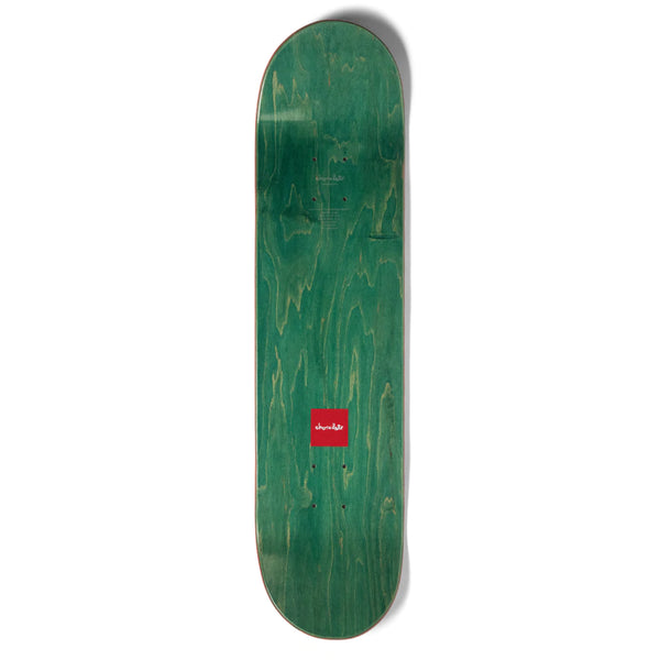 A CHOCOLATE skateboard with a CHOCOLATE AIKENS OG CHUNK sticker on it.