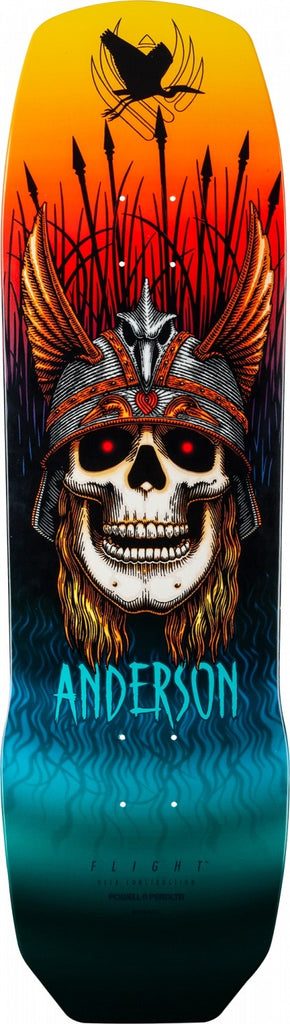 A POWELL PERALTA FLIGHT ANDY ANDERSON skateboard cover with an image of a skeleton and a skull.